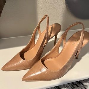 Express Nude Pointy Toe Sling Back Heels